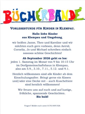 Plakat Vorlesestunde in Klempau